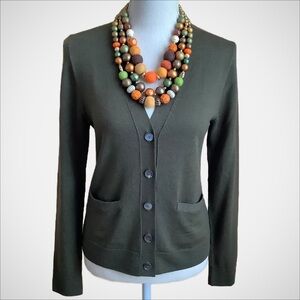 J. CREW Olive Green Merino Wool Cardigan Sweater Size M